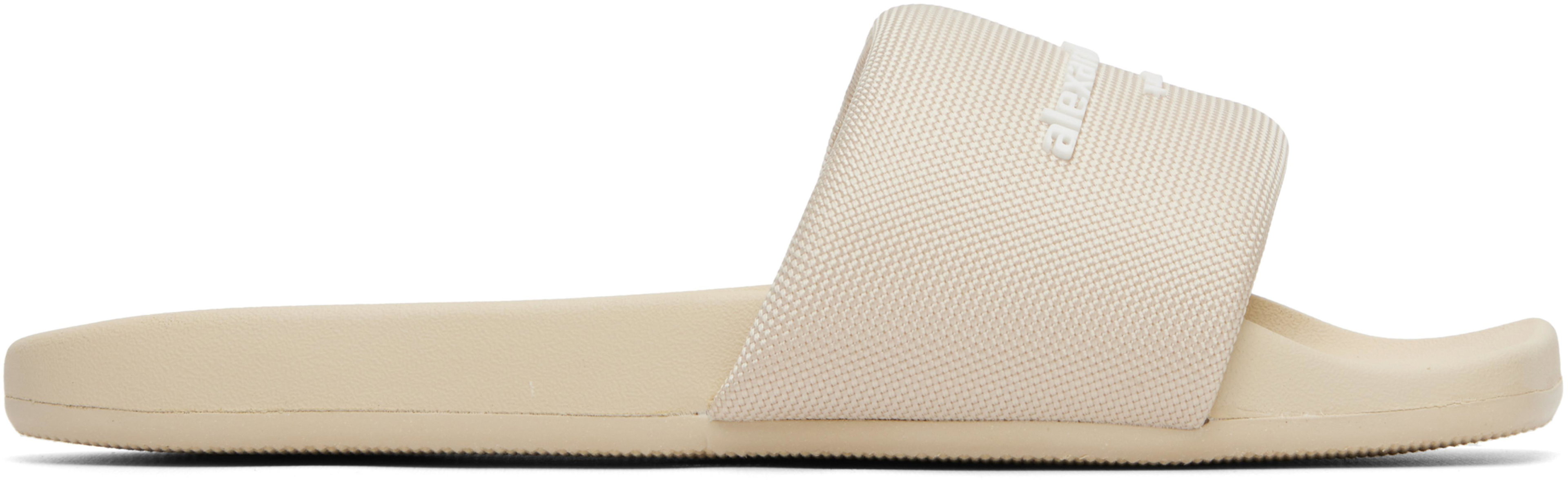 Beige 'AW' Pool Slides by ALEXANDER WANG