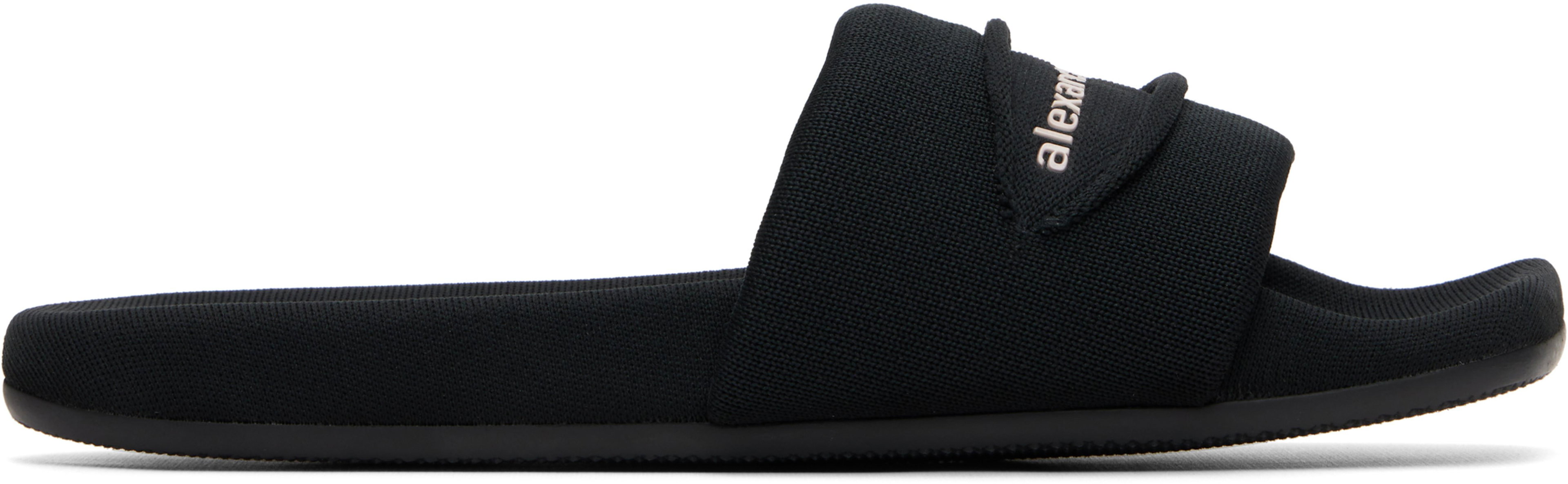 Black 'AW' Slash Knit Pool Slides by ALEXANDER WANG