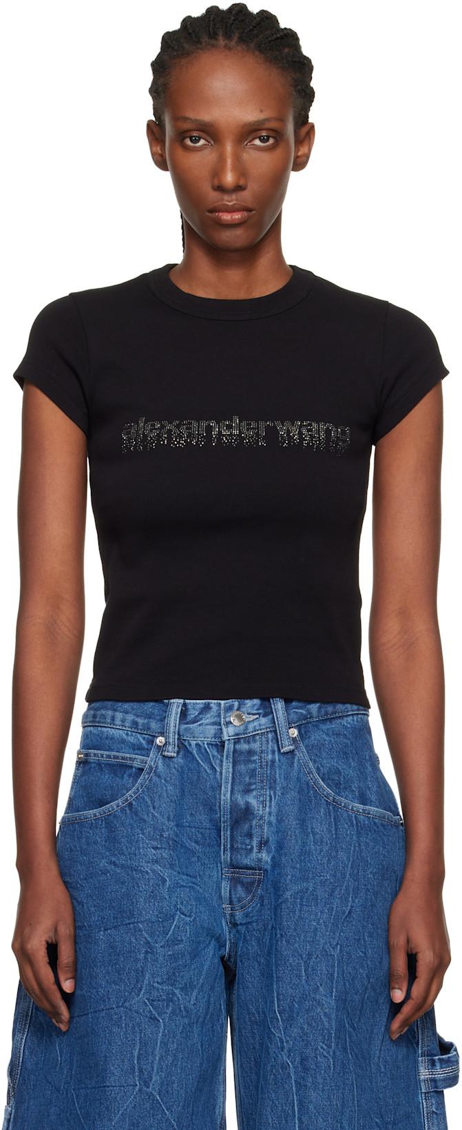 Black Crystal Logo Cotton Baby T-shirt by ALEXANDER WANG