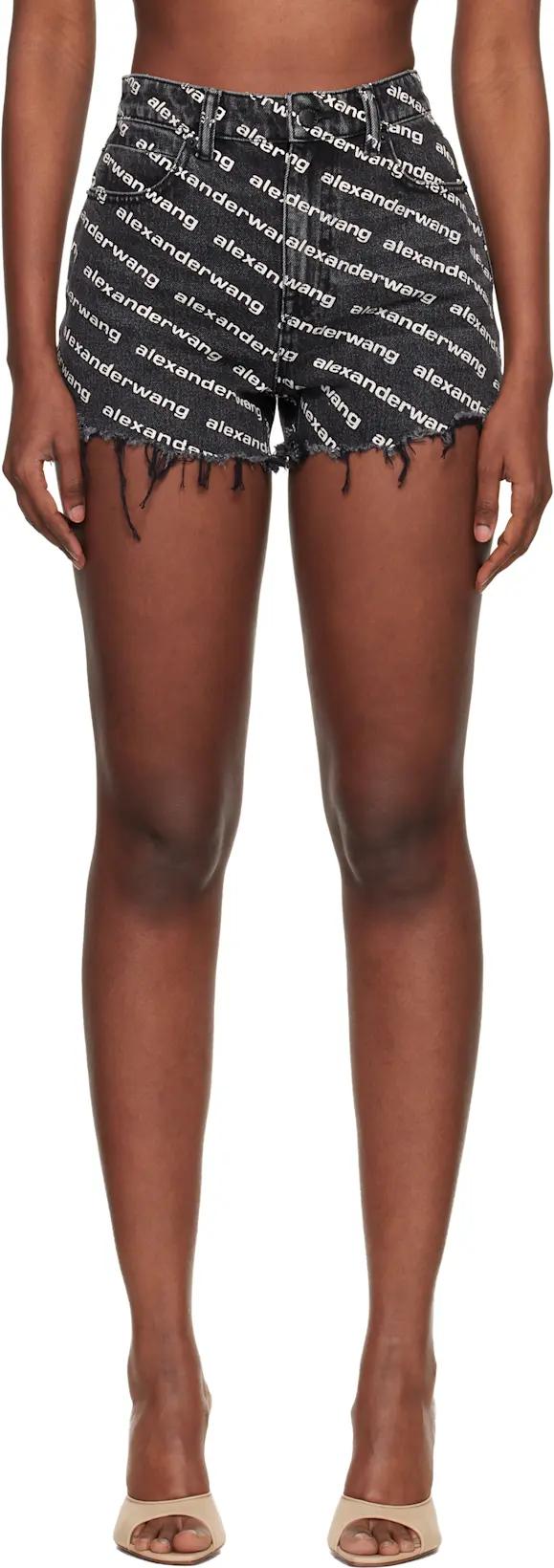 Black Denim Bite Logo Shorts by ALEXANDER WANG