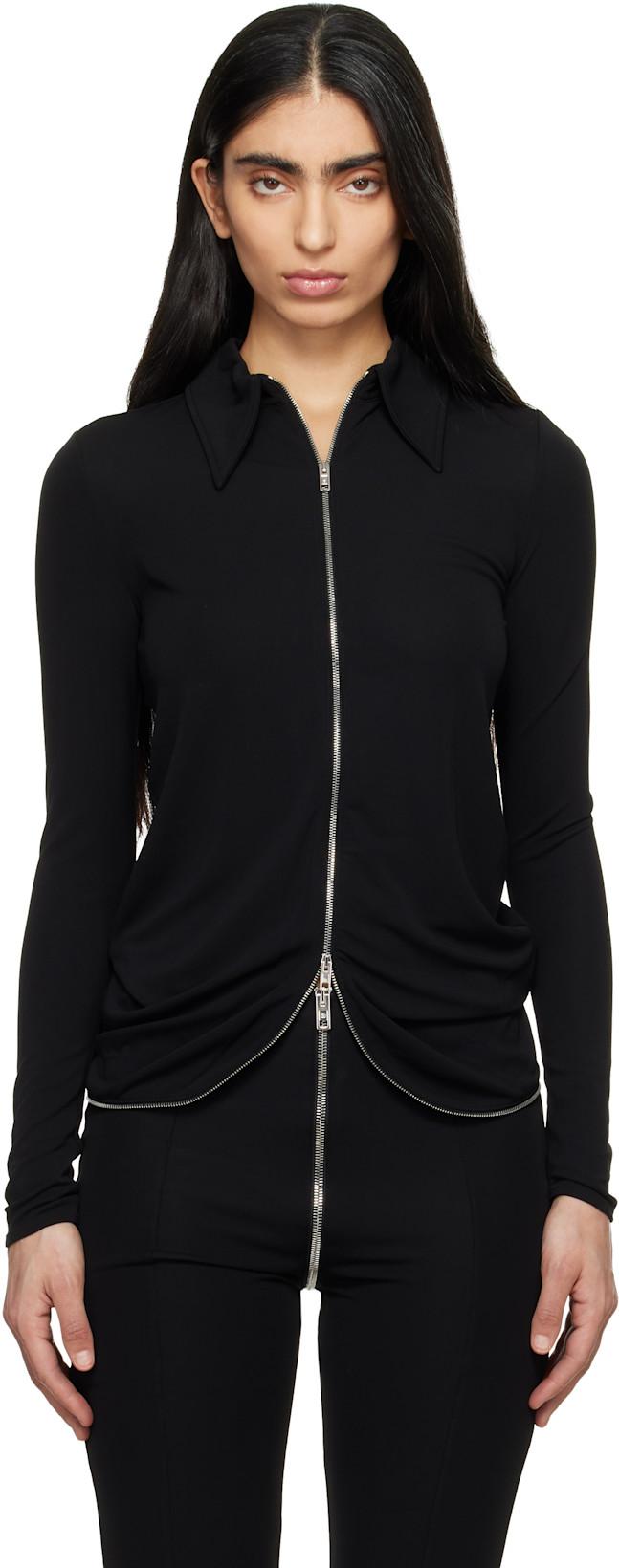 Black Draped Back Zip Shirt by ALEXANDER WANG