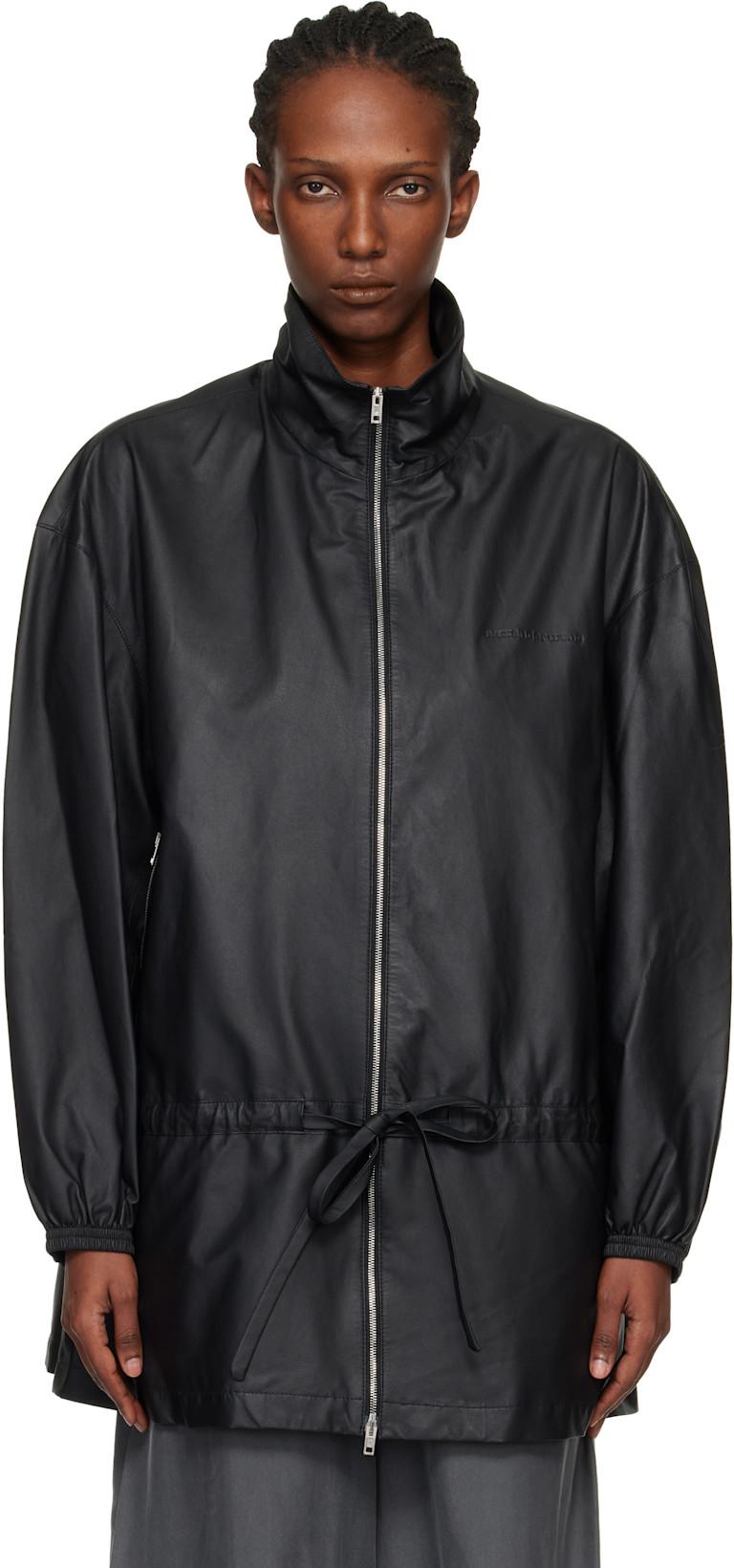 Black Drop Waist Bonded Leather Jacket by ALEXANDER WANG