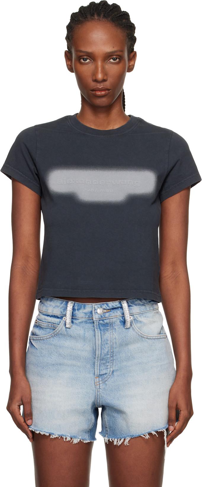 Black Reflective Halo Print Logo T-shirt by ALEXANDER WANG