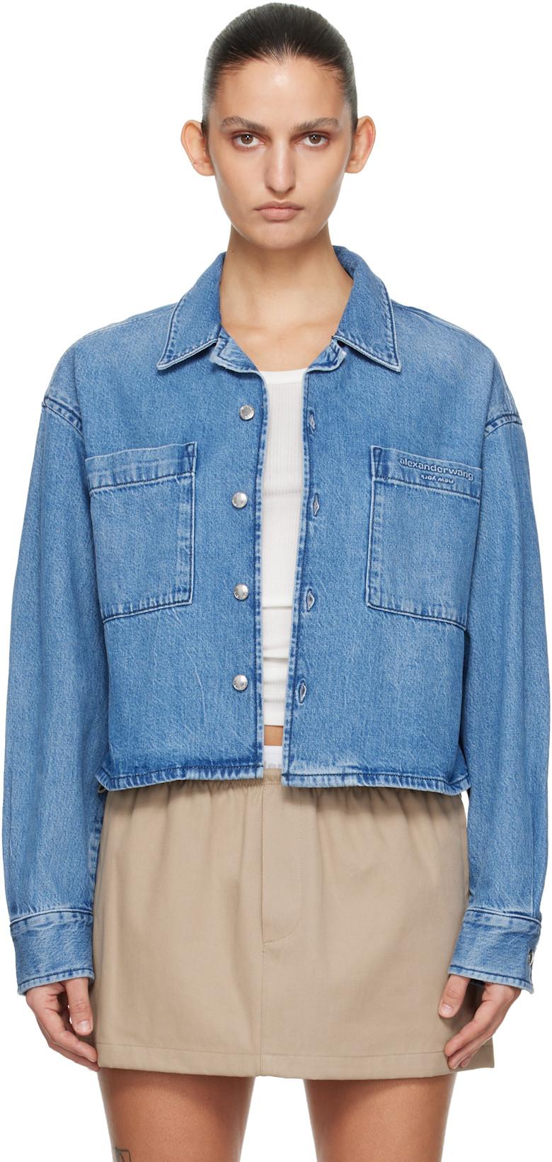 Blue Cropped Long Sleeve Denim Shirt by ALEXANDER WANG