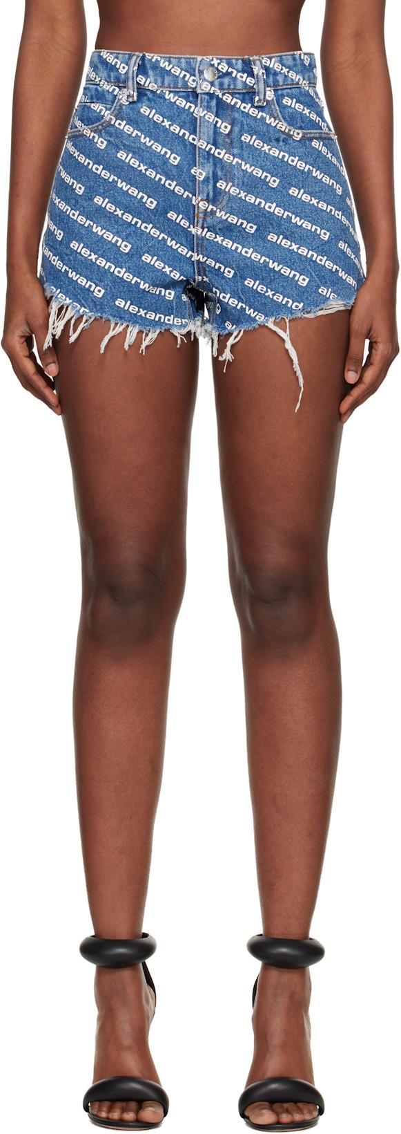 Blue Denim Bite Logo Shorts by ALEXANDER WANG