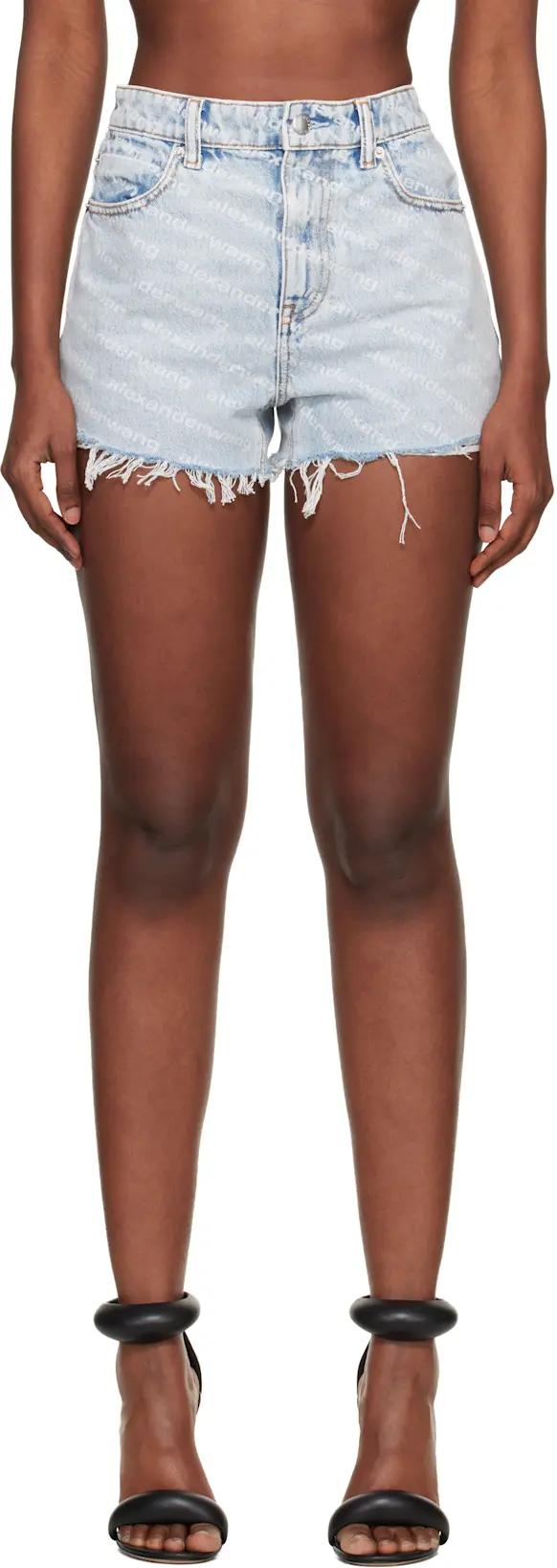 Blue Denim Bite Logo Shorts by ALEXANDER WANG