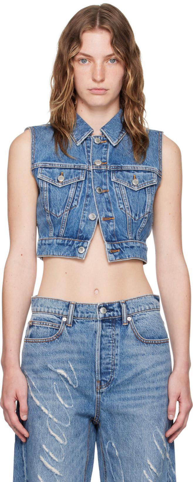 Blue Shrunken Denim Vest by ALEXANDER WANG