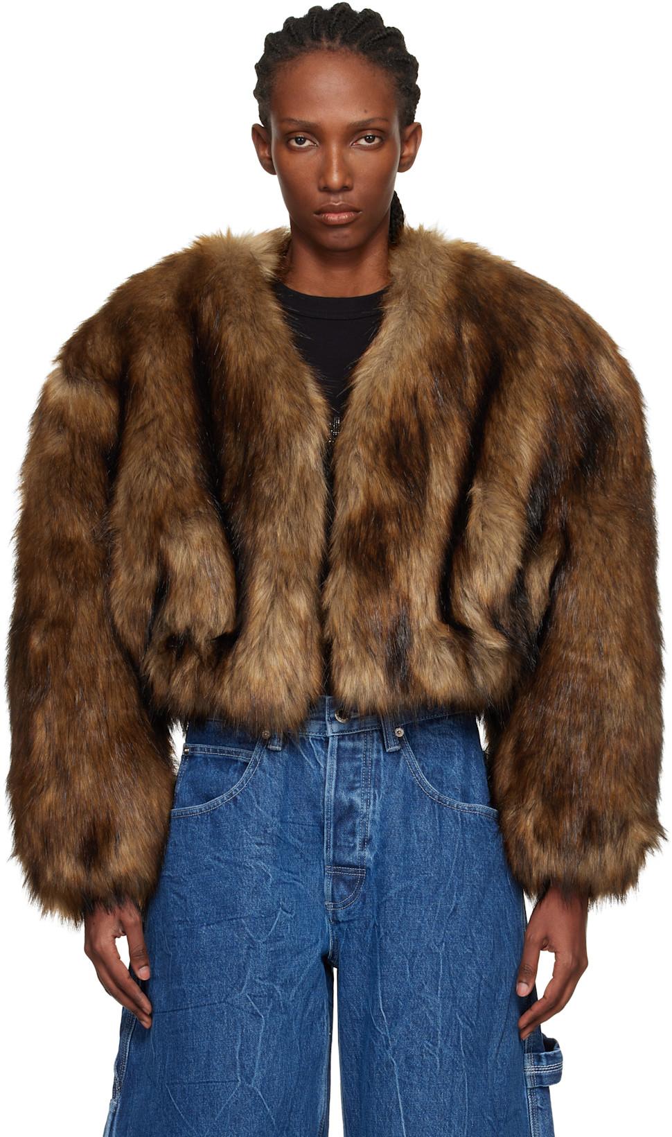 Brown Cropped Faux-Fur Jacket by ALEXANDER WANG