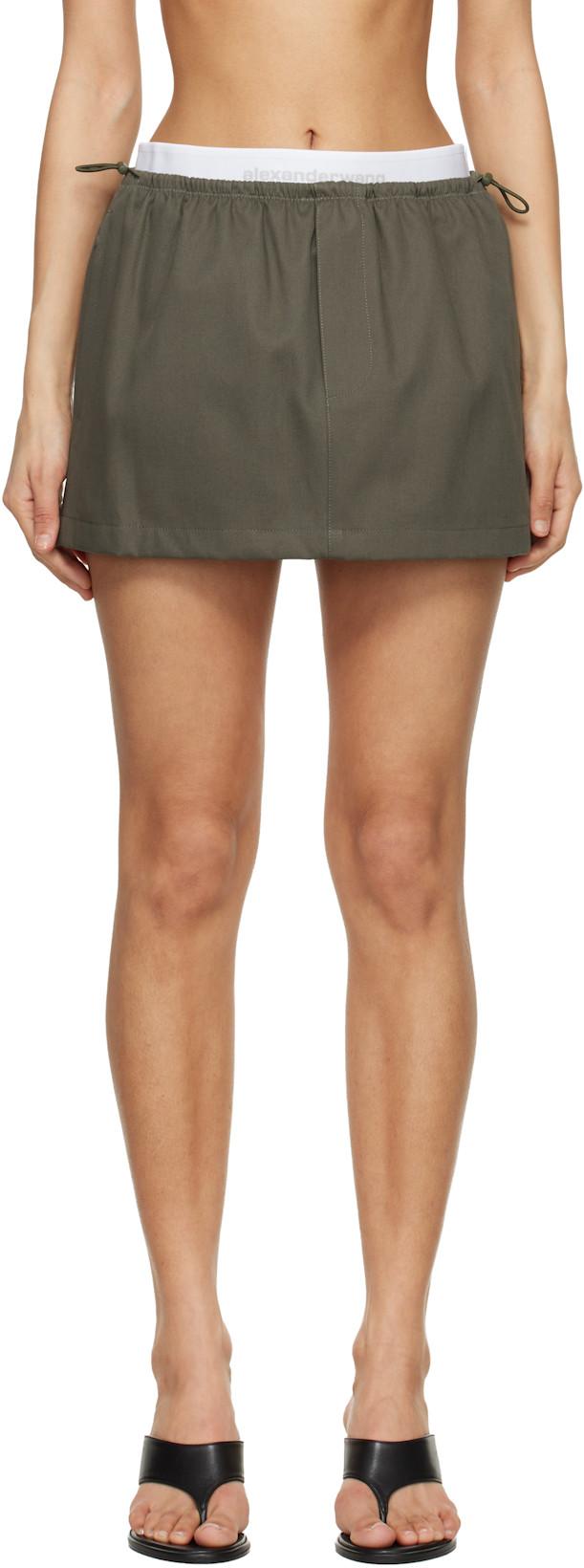 Khaki Logo Elastic Mid-Rise Miniskirt by ALEXANDER WANG