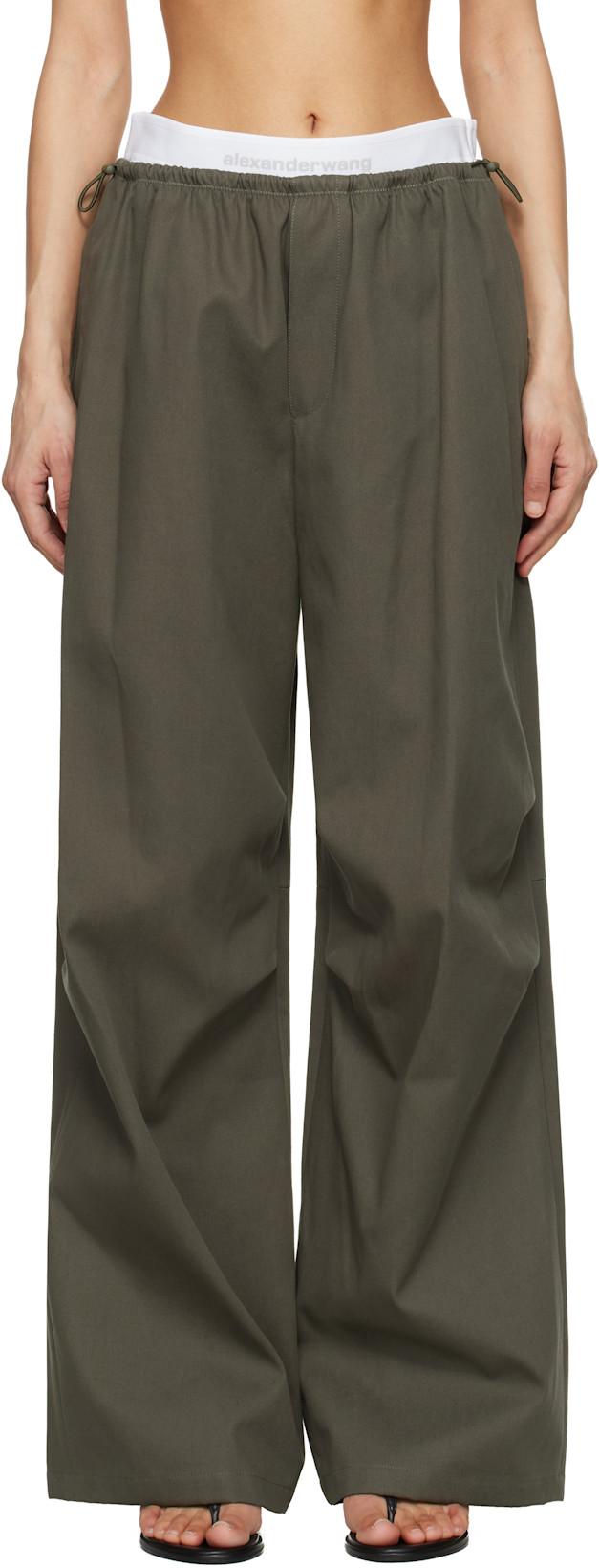 Khaki Logo Elastic Mid-Rise Trousers by ALEXANDER WANG