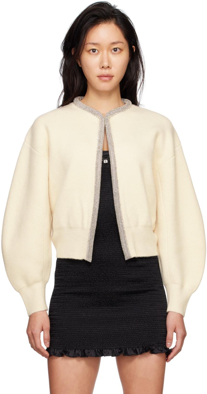Off-White Crystal Trim Cardigan by ALEXANDER WANG