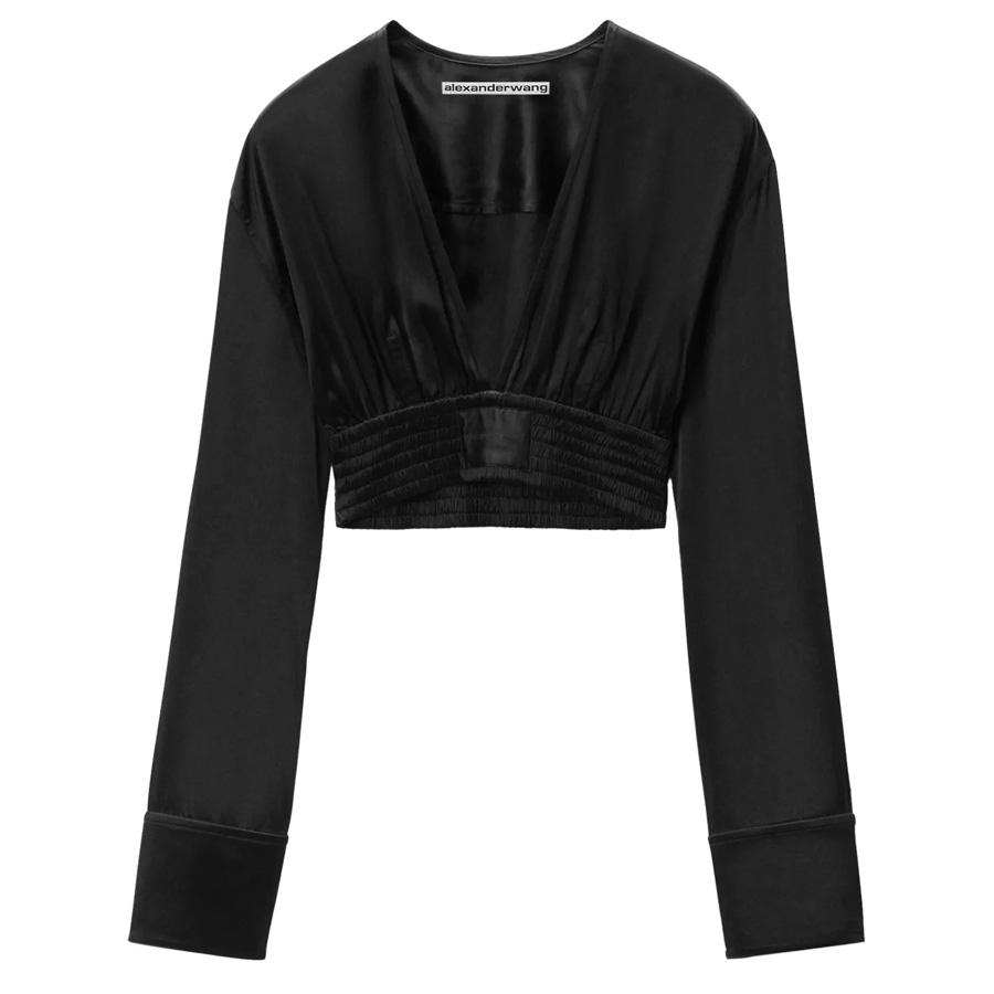 T by Alexander Wang Long-Sleeve Cropped Blouse by ALEXANDER WANG