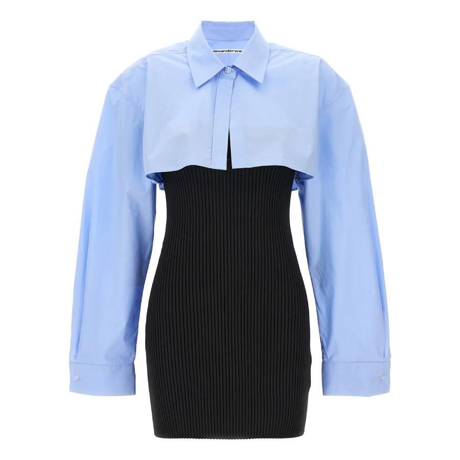 T by Alexander Wang Long Sleeve Ribbed Shirt Dress by ALEXANDER WANG