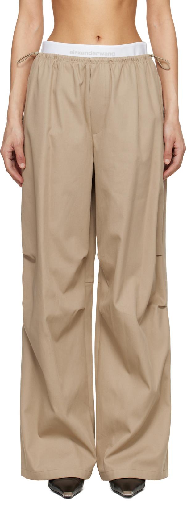 Taupe Logo Elastic Mid-Rise Trousers by ALEXANDER WANG