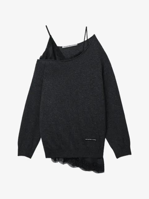 pre-styled slip dress with cut neckline long-sleeve sweater by ALEXANDER WANG