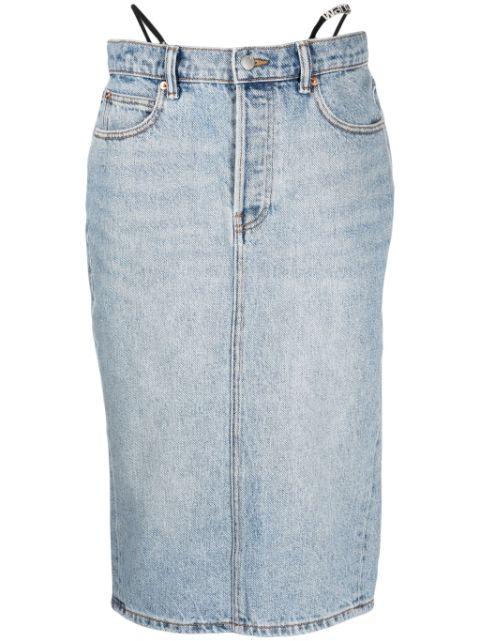 thong-strap denim midi skirt by ALEXANDER WANG