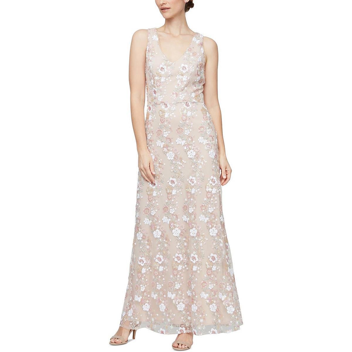 Alex &amp; Eve Womens Floral Sequined Evening Dress by ALEX&AMP; EVE