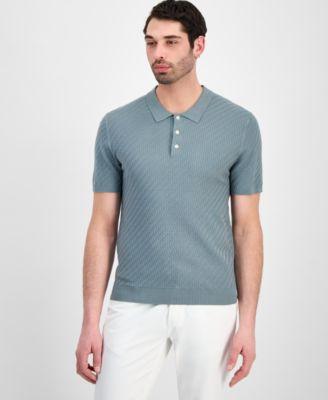 Men's Basketweave Short-Sleeve Polo Sweater by ALFANI