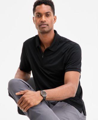 Men's Ottoman Short Sleeve Textured Quarter-Zip Polo Shirt by ALFANI