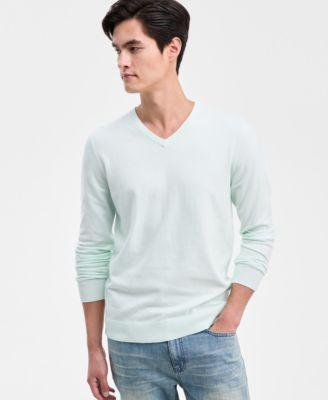 Men's Solid V-Neck Cotton Sweater by ALFANI