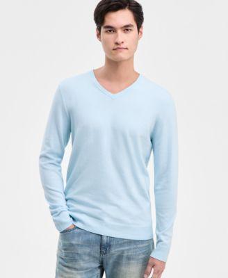 Men's Solid V-Neck Cotton Sweater by ALFANI