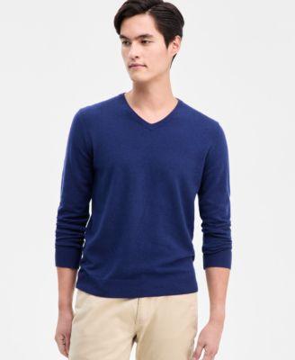 Men's Solid V-Neck Cotton Sweater by ALFANI