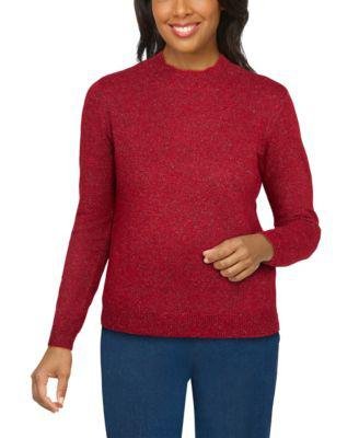 Women's Missy Classics Mock Neck Cash-Melon Sweater by ALFRED DUNNER