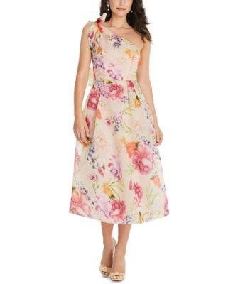 Women's Scarf-Tie One-Shoulder Floral Organdy Midi Dress by ALFRED SUNG