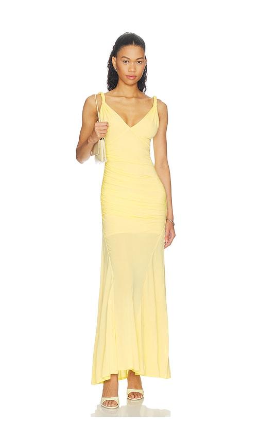 Alice + Olivia Bianca Twist Strap Asymmetrical Godet Midi Dress in Yellow by ALICE+OLIVIA