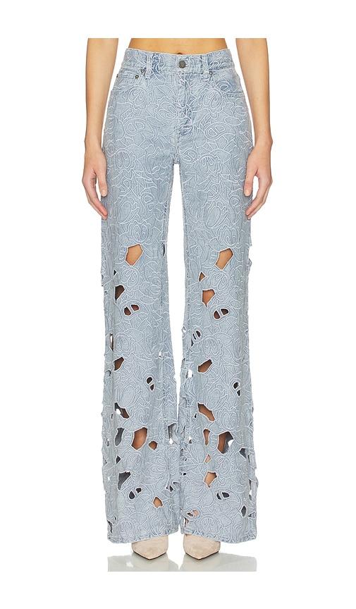 Alice + Olivia Chic Eyelet Jean in Blue by ALICE+OLIVIA