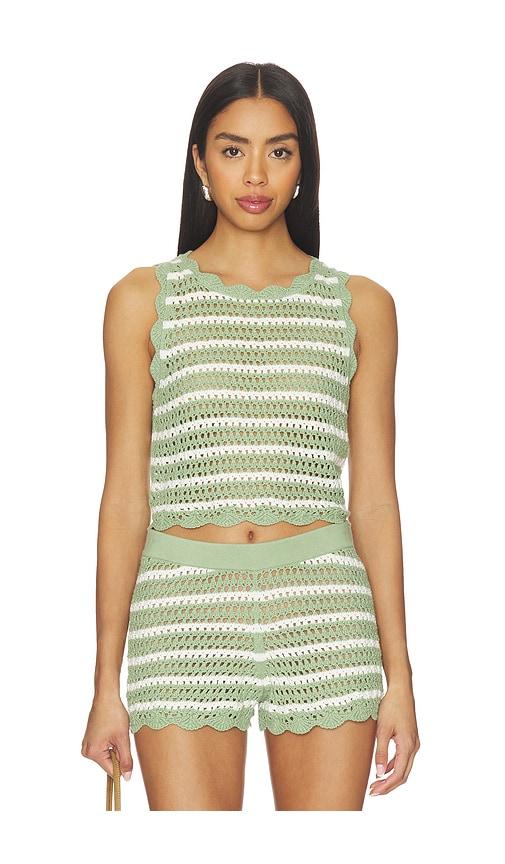 Alice + Olivia Ciara Cropped Pointelle Pullover in Sage,White by ALICE+OLIVIA
