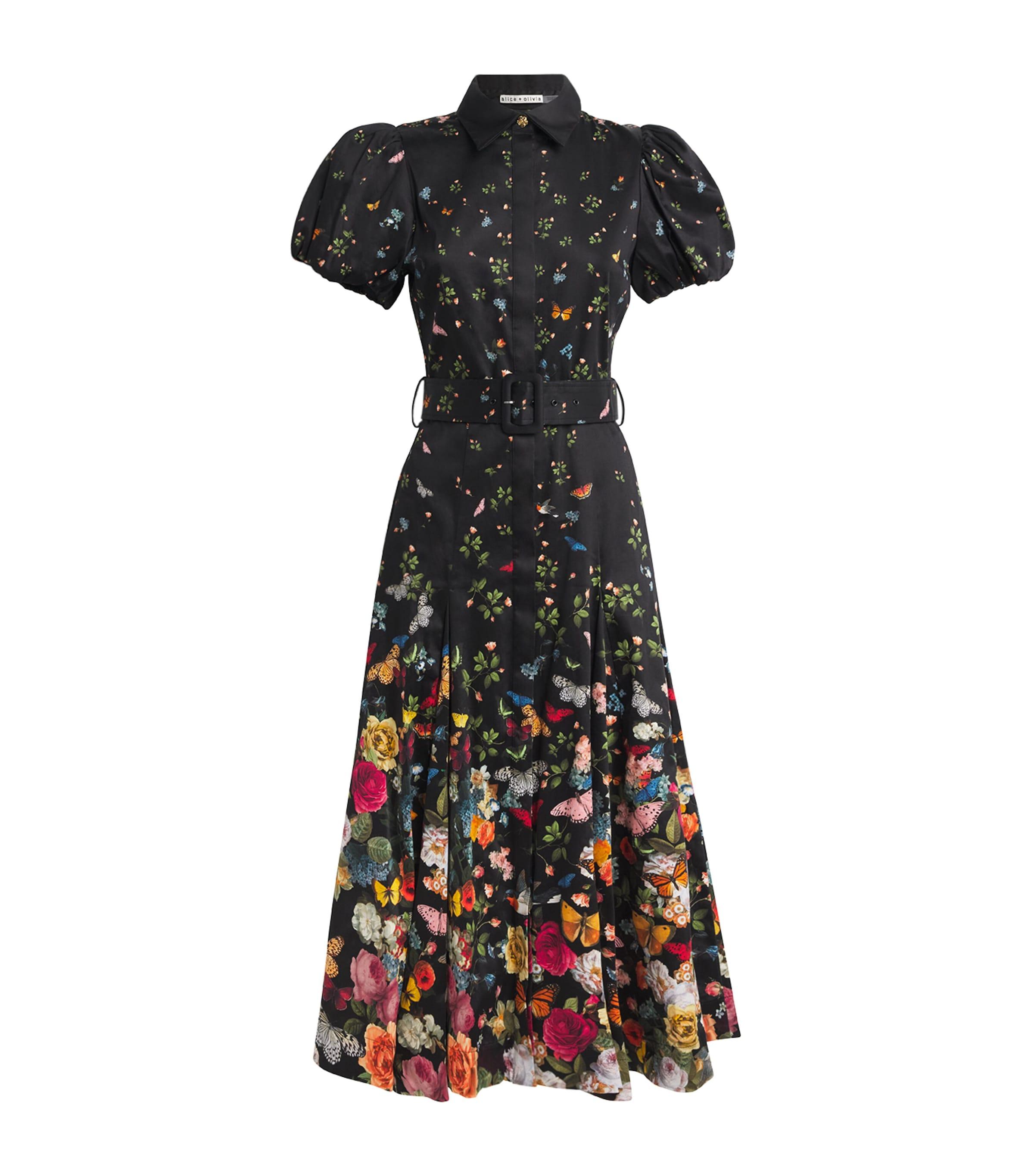 Alice+Olivia Cotton-Blend Floral Henrietta Midi Dress by ALICE+OLIVIA