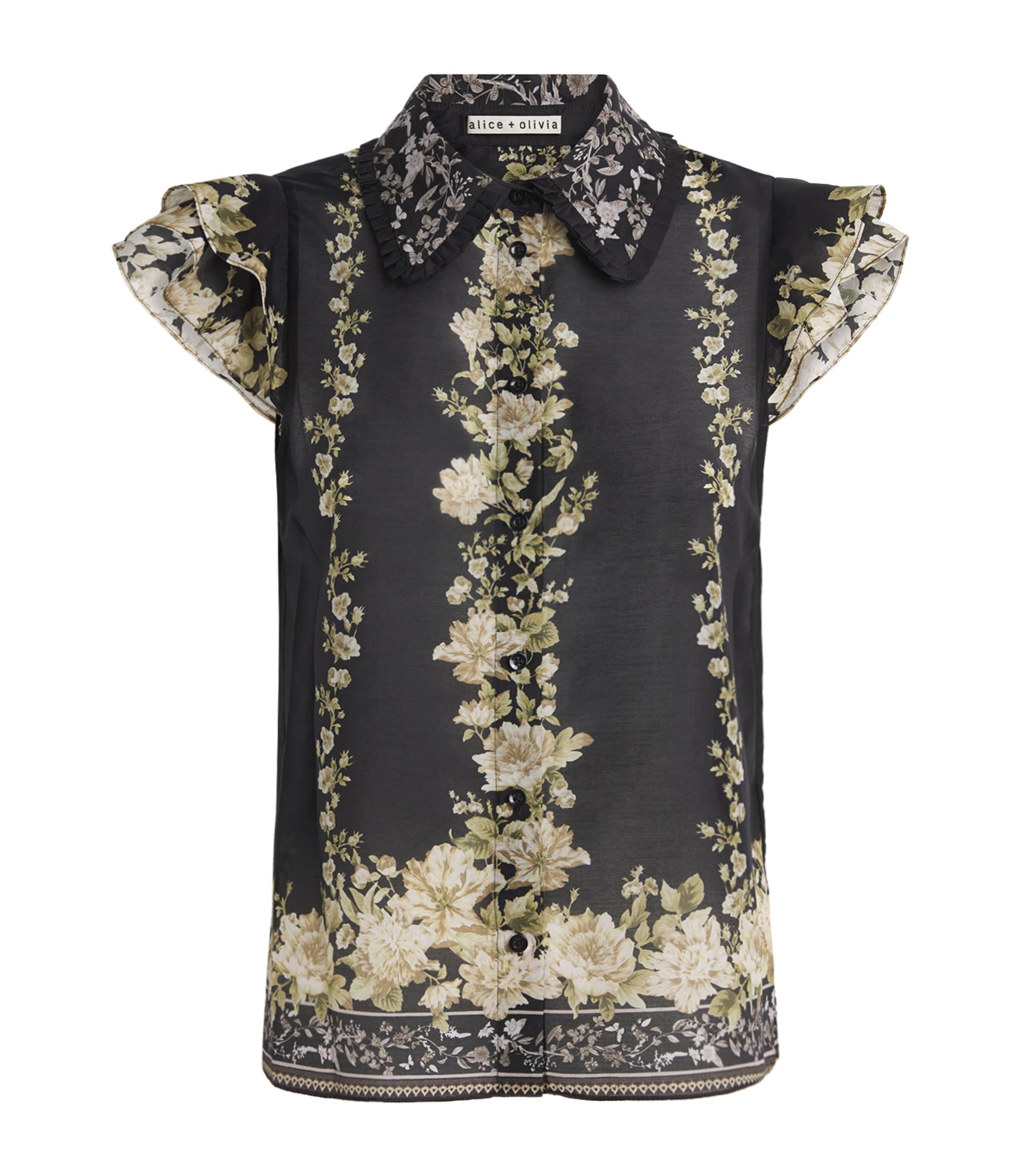 Alice+Olivia Cotton-Silk Floral Martel Blouse by ALICE+OLIVIA Alice+Olivia Cotton-Silk Floral Martel Blouse by ALICE+OLIVIA
