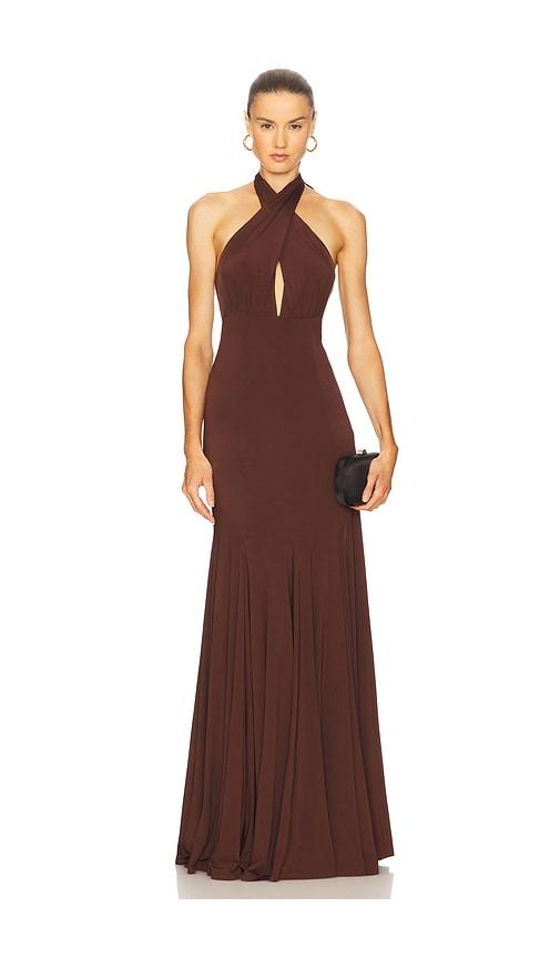 Alice + Olivia Evelina Halter Maxi Dress in Brown by ALICE+OLIVIA