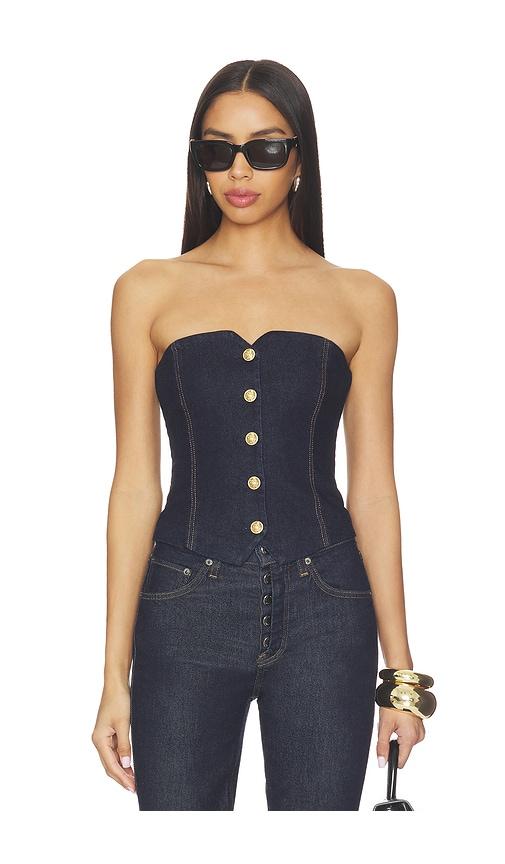 Alice + Olivia Kelcey Denim Strapless Vest Top in Navy by ALICE+OLIVIA