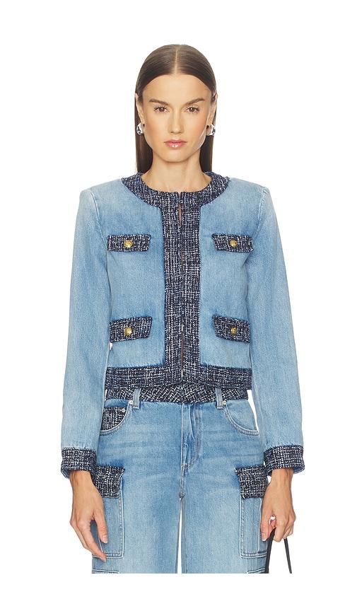 Alice + Olivia Landon Cropped Denim Jacket in Blue by ALICE+OLIVIA