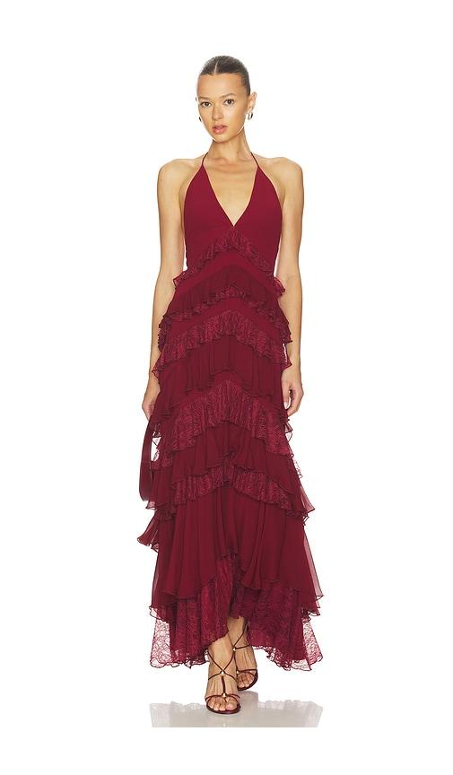 Alice + Olivia Liana Ruffle Maxi Dress in Red by ALICE+OLIVIA