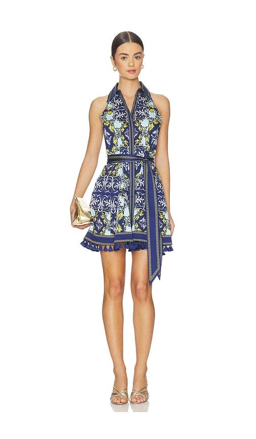 Alice + Olivia Lucy Halter Neck Mini Shirt Dress in Blue by ALICE+OLIVIA