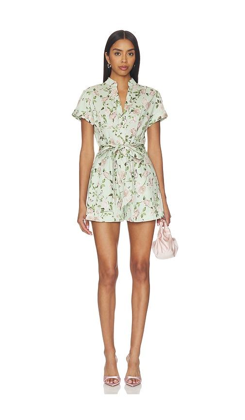 Alice + Olivia Lucy Roll Sleeveless Button Down Romper in Sage by ALICE+OLIVIA