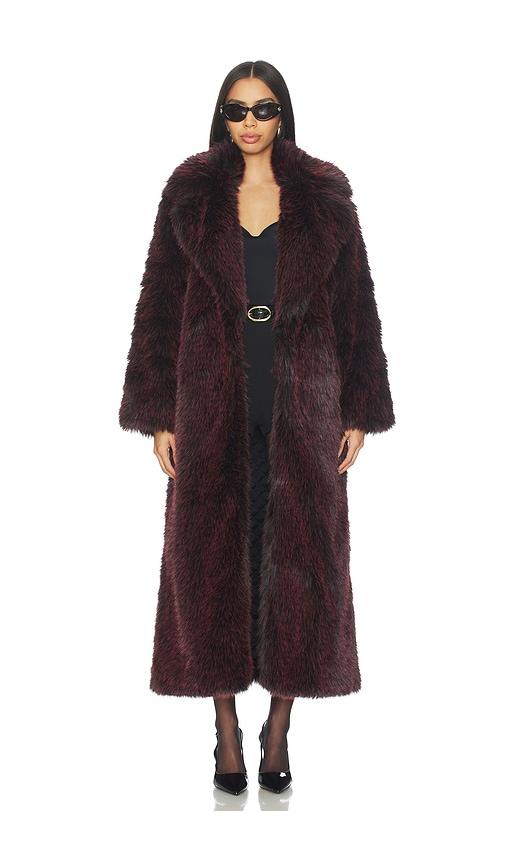 Alice + Olivia Marvin Faux Fur Coat in Burgundy by ALICE+OLIVIA