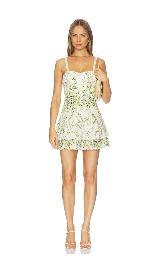 Alice + Olivia Meredith Sweetheart Drop Ruffle Flare Mini Dress in Yellow,Green by ALICE+OLIVIA