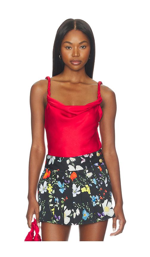 Alice + Olivia Monique Twist Strap Cowl Neck Tank in Red by ALICE+OLIVIA