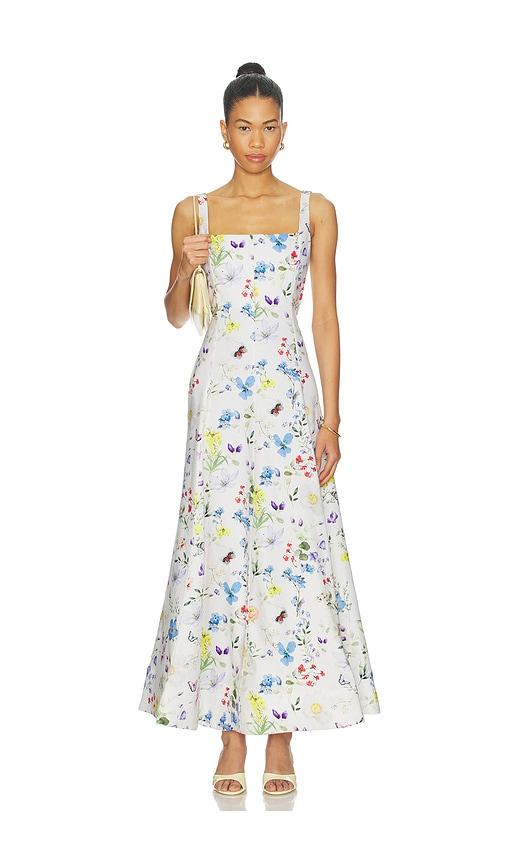 Alice + Olivia Polly Seamed Drop Waist Flared Ankle Length Dress in White by ALICE+OLIVIA