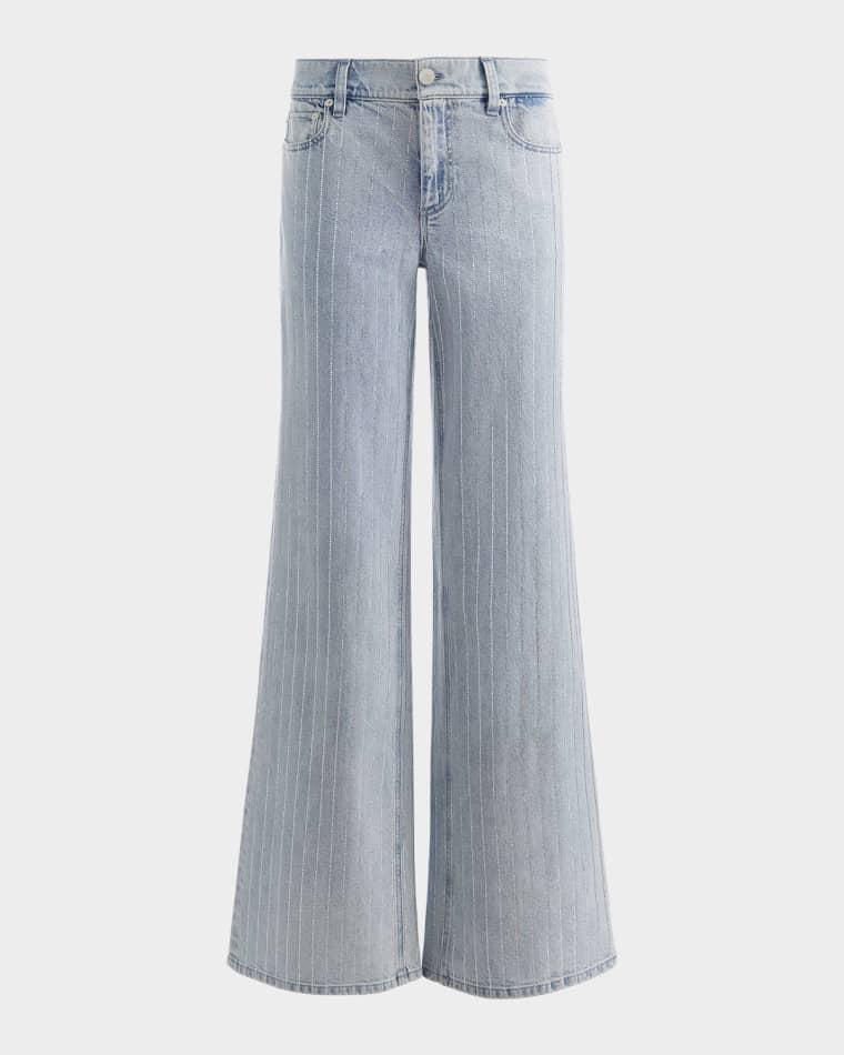 Amazing Embellished Pinstriped Wide-Leg Jeans by ALICE+OLIVIA