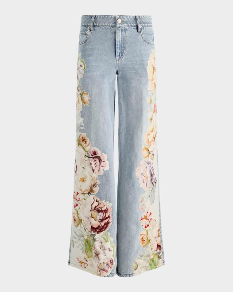 Amazing Floral Low-Rise Baggy Jeans by ALICE+OLIVIA