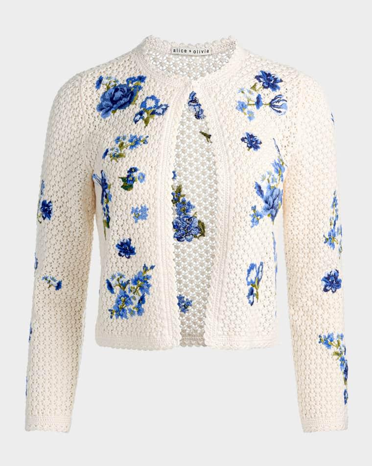 Anderson Floral Embroidered Crochet Cardigan by ALICE+OLIVIA