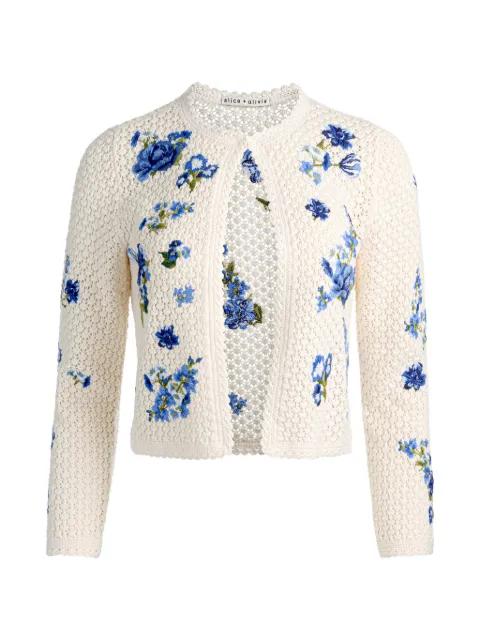 Anderson floral-embroidered crocket cardigan by ALICE+OLIVIA