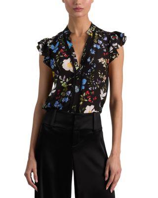 Arlette Flutter Sleeve Silk Top by ALICE+OLIVIA