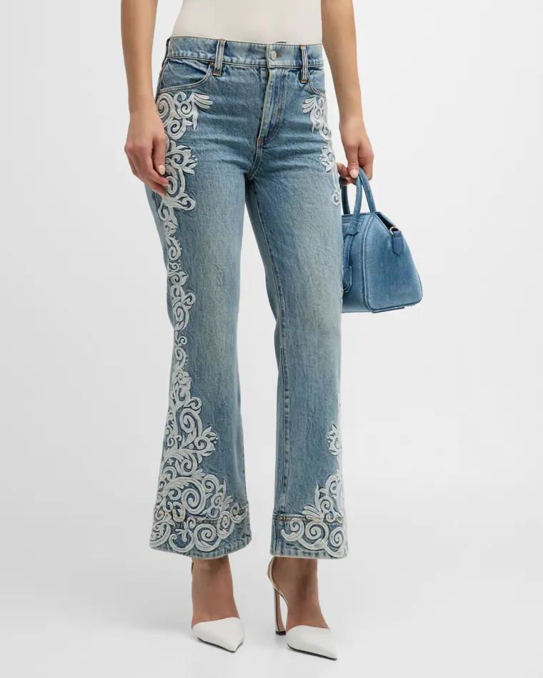 Beautiful Embroidered Cropped Bootcut Jeans by ALICE+OLIVIA