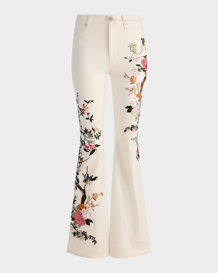 Beautiful Floral Embroidered Bell-Bottom Jeans by ALICE+OLIVIA